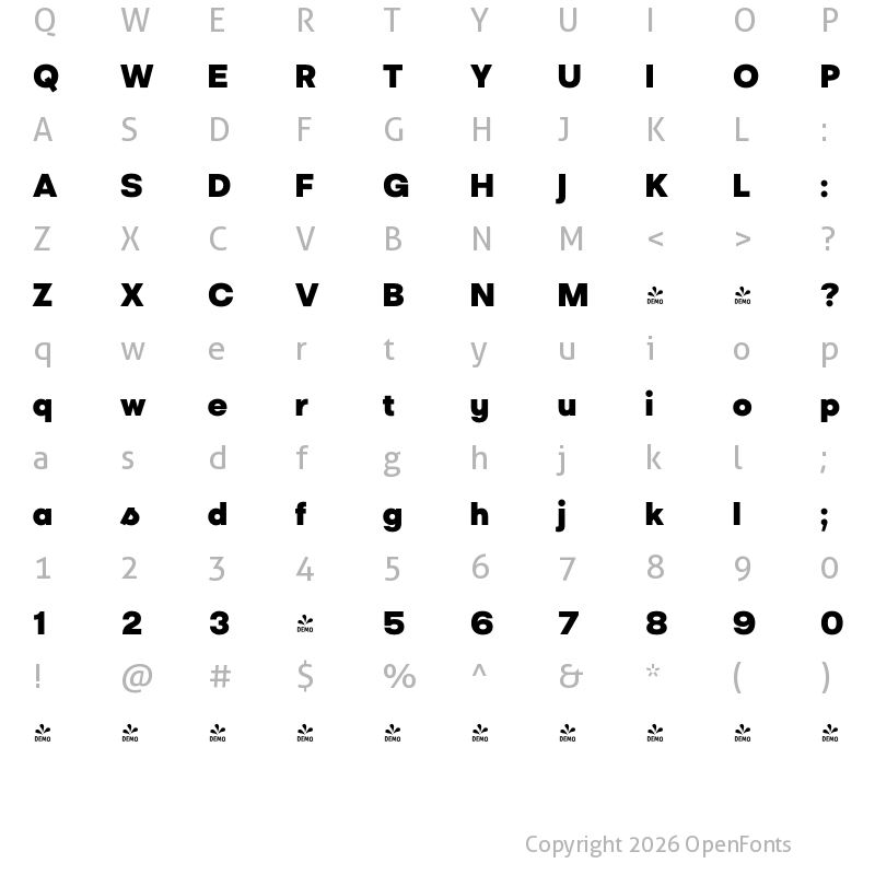 Character Map of FONTSPRING DEMO - Liliana Heavy Regular