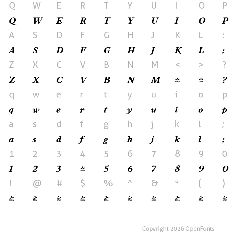 Character Map of FONTSPRING DEMO - Liminal SemiBold Italic