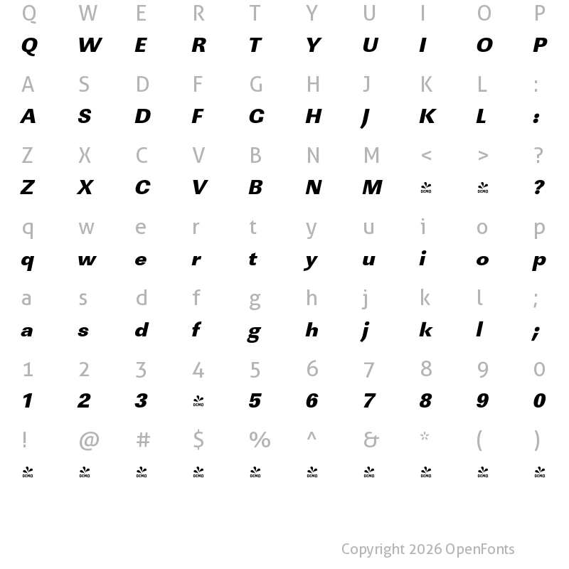 Character Map of FONTSPRING DEMO - Linear FS Med Bold Italic