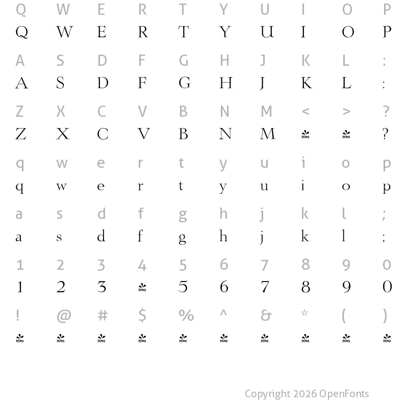 Character Map of FONTSPRING DEMO - Lingwood Serial Light Regular