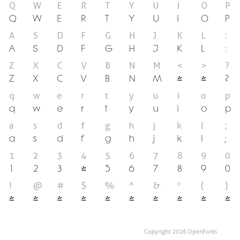 Character Map of FONTSPRING DEMO - Litera Serial Light Regular