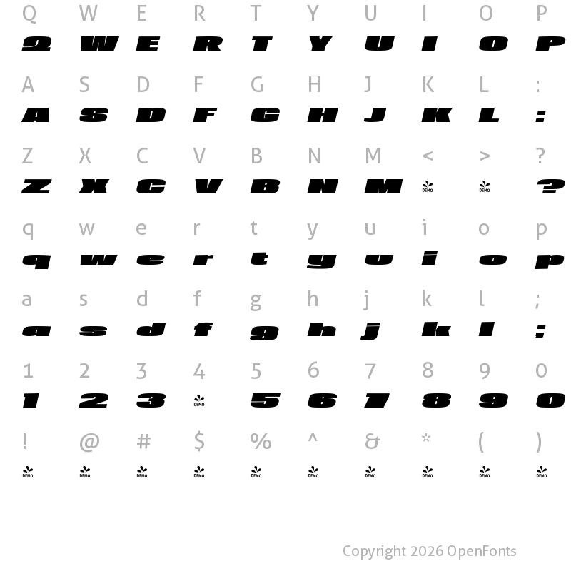 Character Map of FONTSPRING DEMO - Loft Std Mammoth Italic
