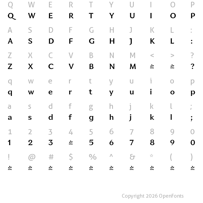 Character Map of FONTSPRING DEMO - Lorne Flare SemiBold Regular