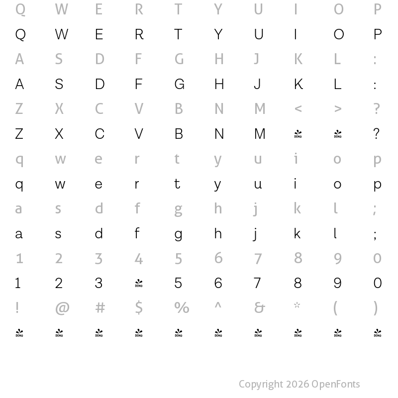 Character Map of FONTSPRING DEMO - Lota Grotesque Alt 1 Light Regular