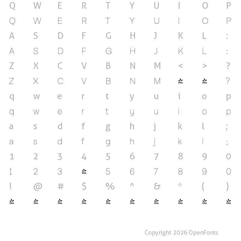 Character Map of FONTSPRING DEMO - Lota Grotesque Alt 3 Thin Regular