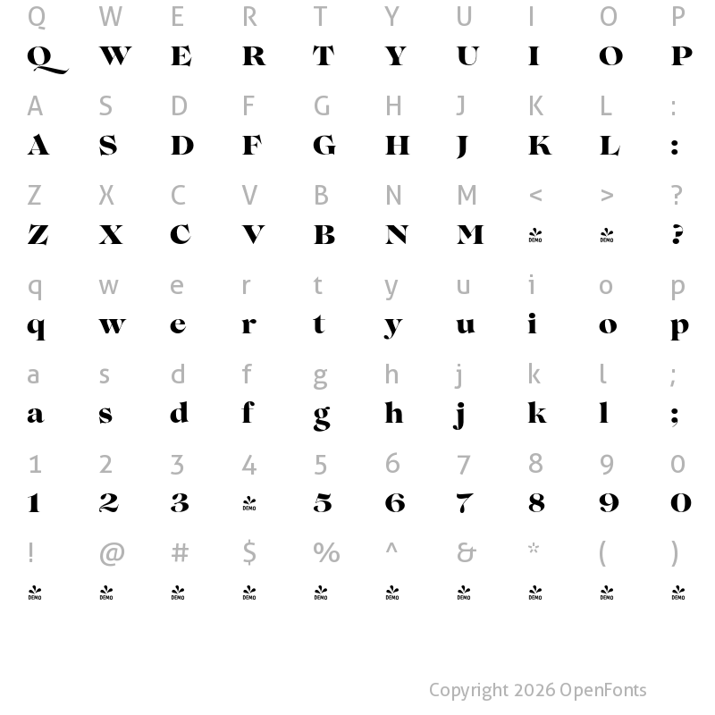 Character Map of FONTSPRING DEMO - Lovelace Extrabold Regular