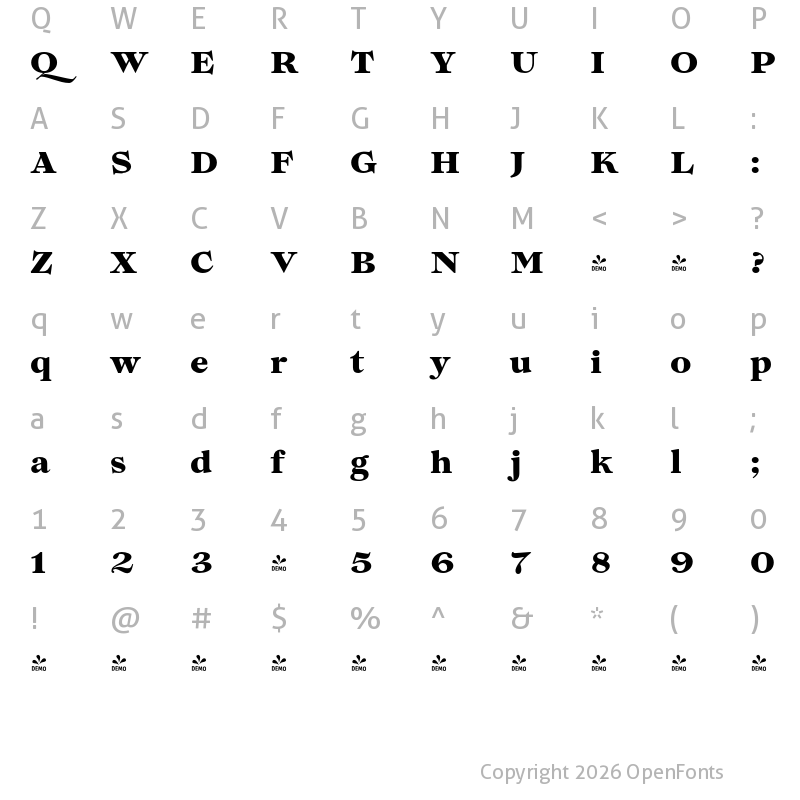 Character Map of FONTSPRING DEMO - Lovelace Text Extrabold Regular