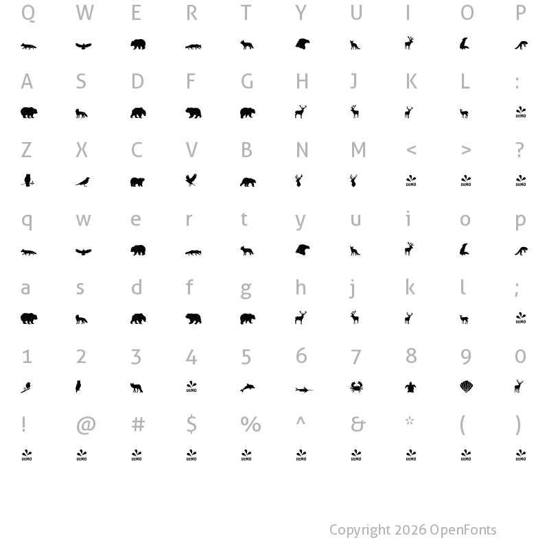 Character Map of FONTSPRING DEMO - LS Dingbats Animals Regular