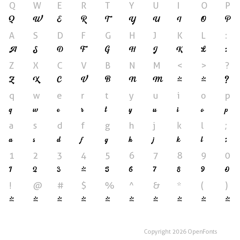 Character Map of FONTSPRING DEMO - LS Harsey Rough Regular