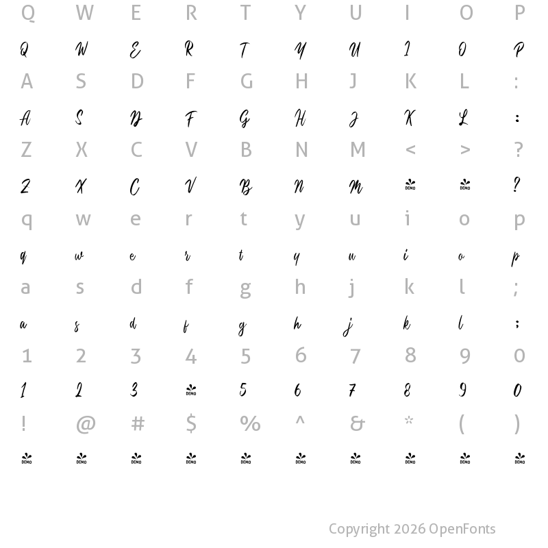 Character Map of FONTSPRING DEMO - LS Hymned Script Regular