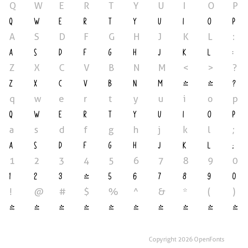 Character Map of FONTSPRING DEMO - LS Olive 04 Hand 04 Hand