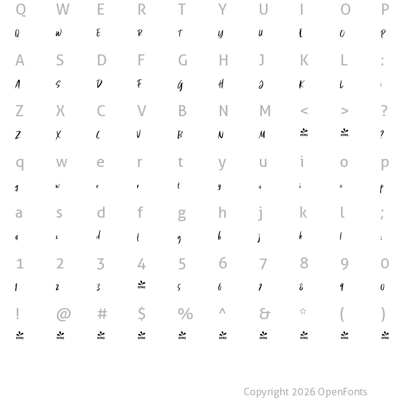 Character Map of FONTSPRING DEMO - LS Olive 05 Brush 05 Brush