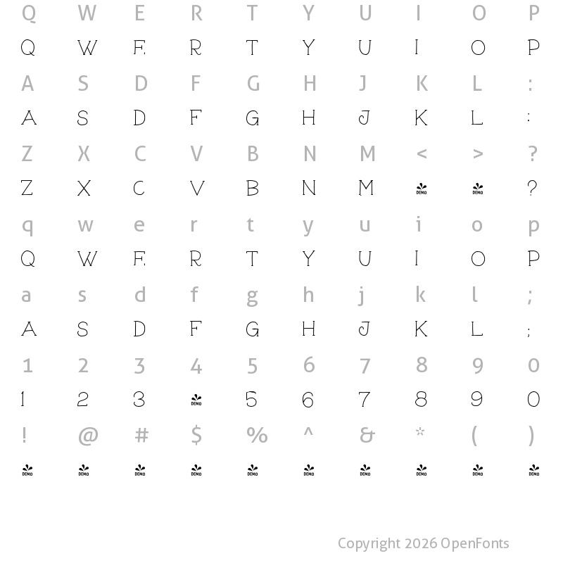 Character Map of FONTSPRING DEMO - LS Olive 06 Slab Serif 06 Slab Serif