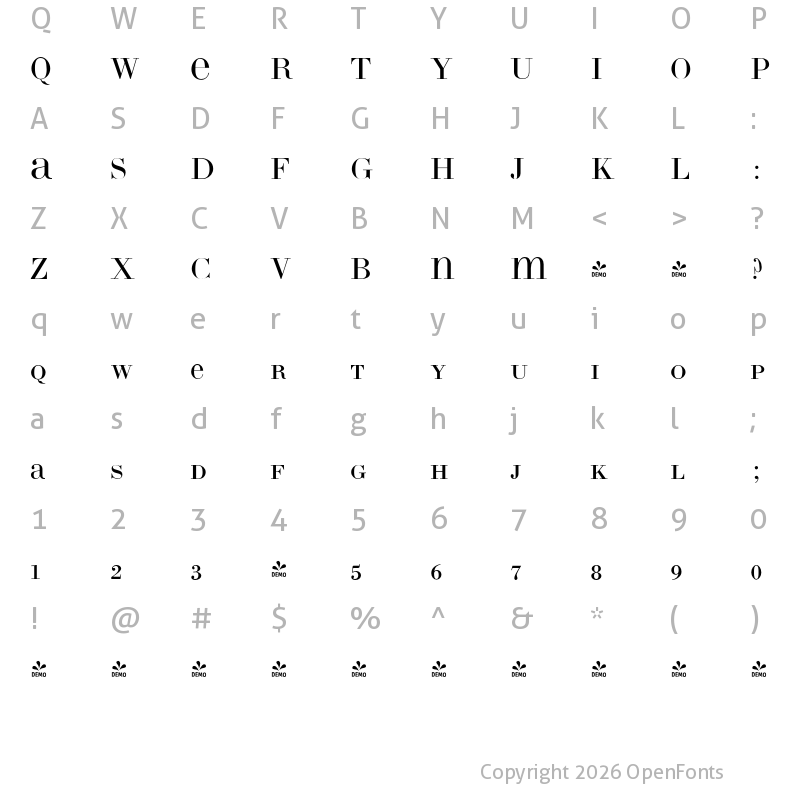 Character Map of FONTSPRING DEMO - LTC Bodoni 26 Regular