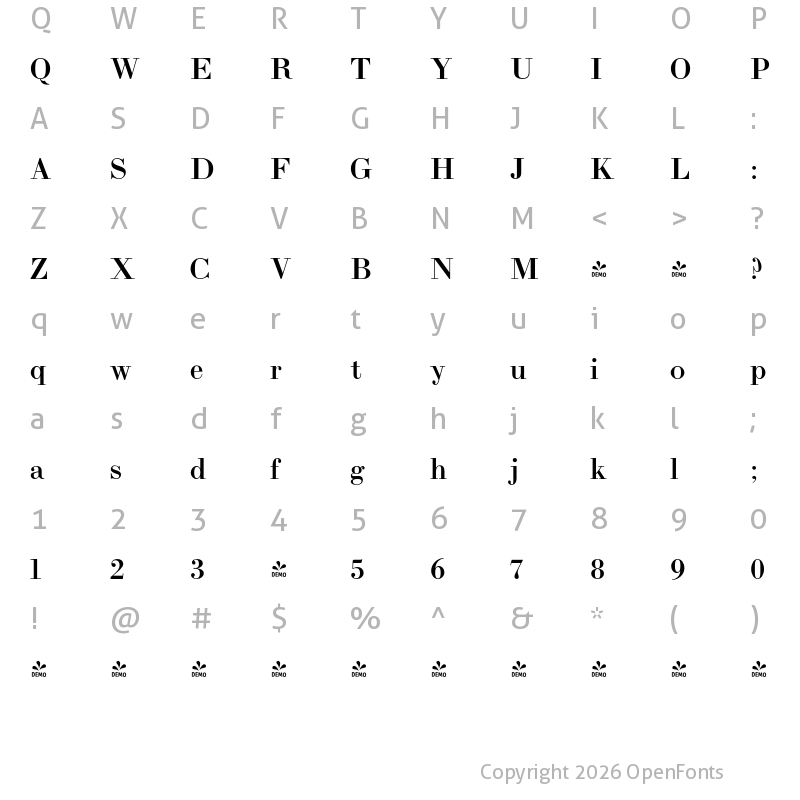 Character Map of FONTSPRING DEMO - LTC Bodoni Bold Regular