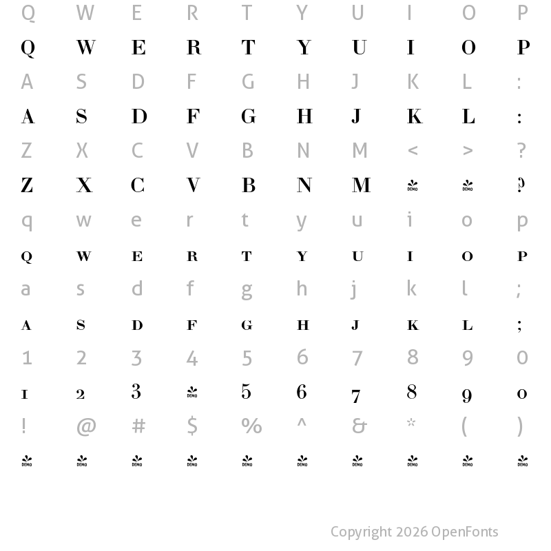 Character Map of FONTSPRING DEMO - LTC Bodoni Bold SmallCaps OSF Regular