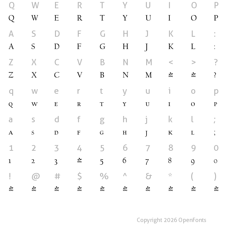 Character Map of FONTSPRING DEMO - LTC Californian Text SC Regular