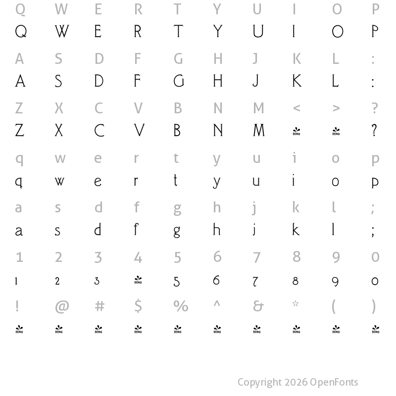 Character Map of FONTSPRING DEMO - LTC Camelot Display Regular
