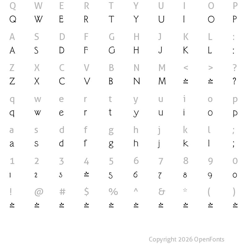 Character Map of FONTSPRING DEMO - LTC Camelot Text Regular