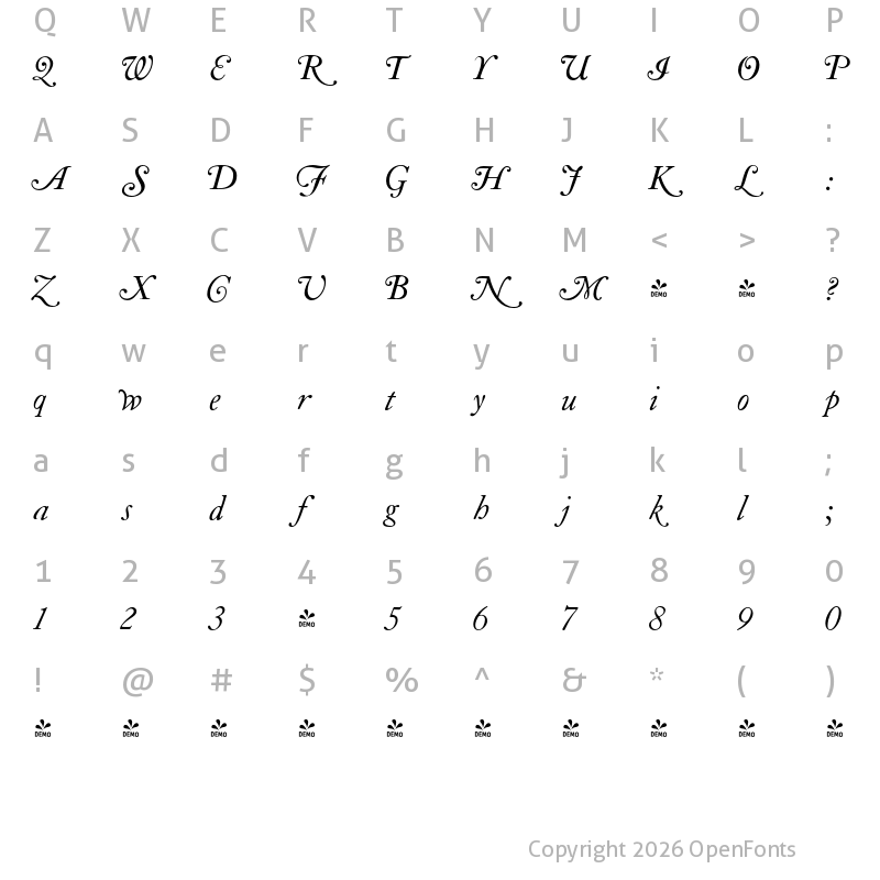 Character Map of FONTSPRING DEMO - LTC Caslon Swash Regular