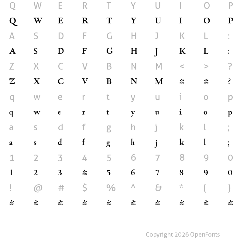 Character Map of FONTSPRING DEMO - LTC Deepdene Bold