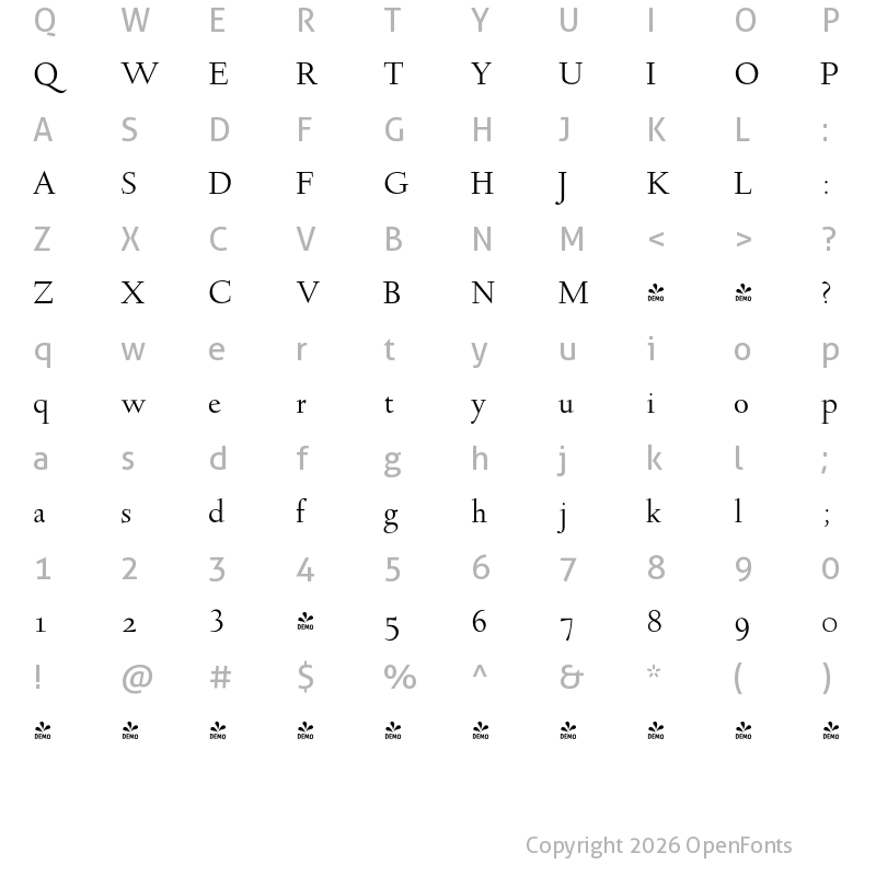 Character Map of FONTSPRING DEMO - LTC Deepdene OSF Regular