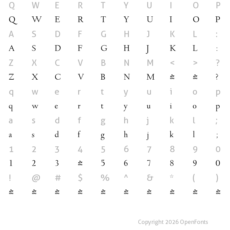 Character Map of FONTSPRING DEMO - LTC Deepdene Regular