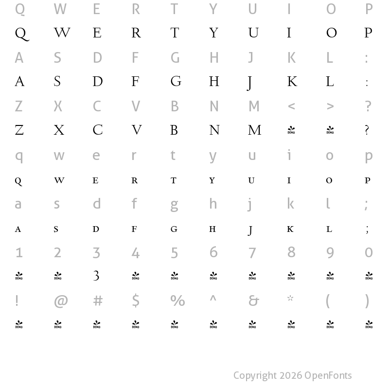 Character Map of FONTSPRING DEMO - LTC Deepdene SC OSF Regular