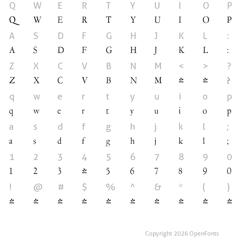 Character Map of FONTSPRING DEMO - LTC Garamont Display Pro Regular