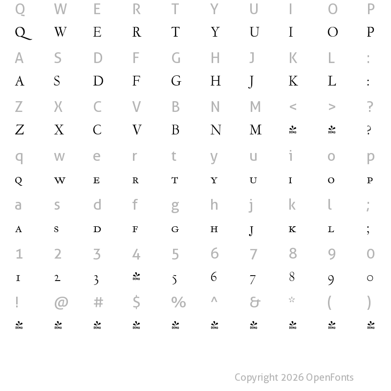 Character Map of FONTSPRING DEMO - LTC Garamont Display Smallcaps Regular