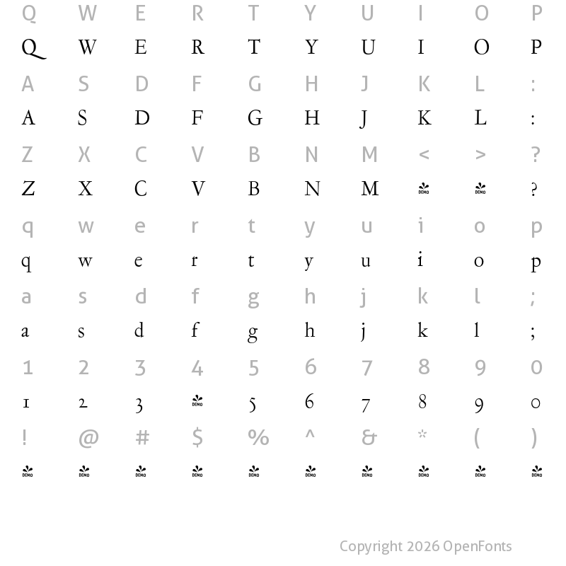 Character Map of FONTSPRING DEMO - LTC Garamont Text OSF Regular