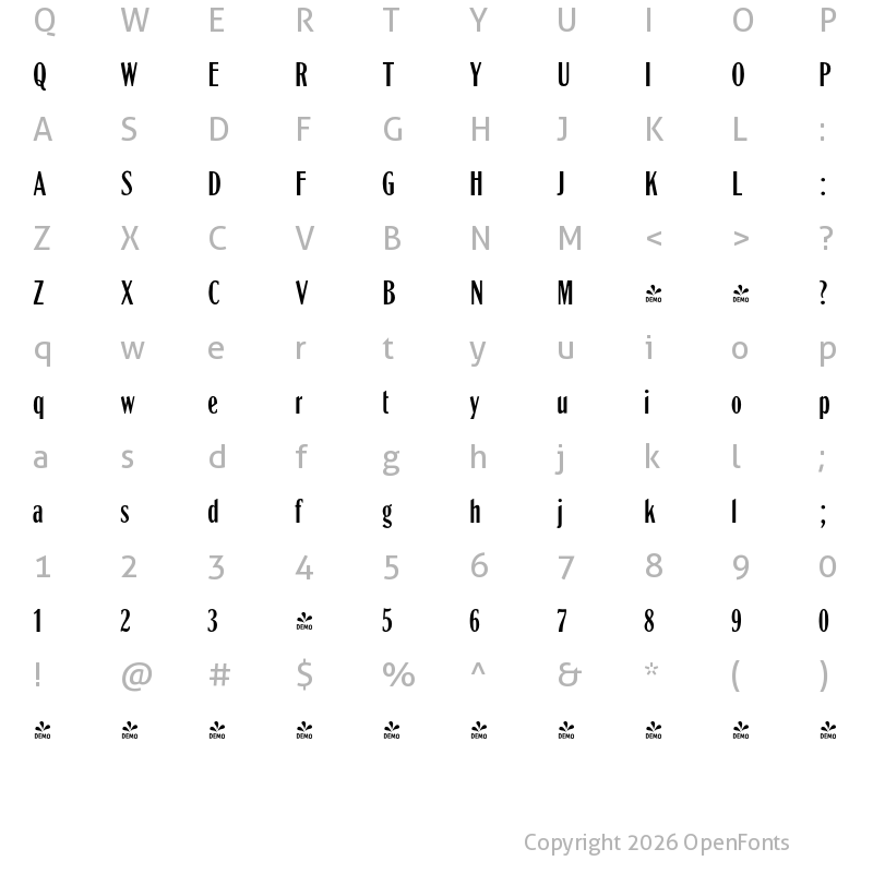 Character Map of FONTSPRING DEMO - LTC Globe Gothic ExtraCondensed ExtraCondensed