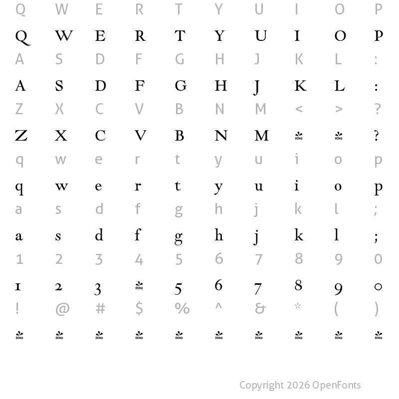 Character Map of FONTSPRING DEMO - LTC Goudy Modern Regular