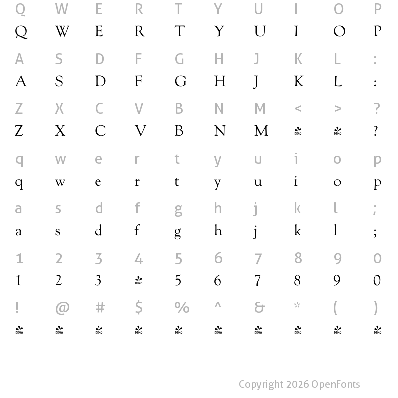 Character Map of FONTSPRING DEMO - LTC Goudy Oldstyle Regular