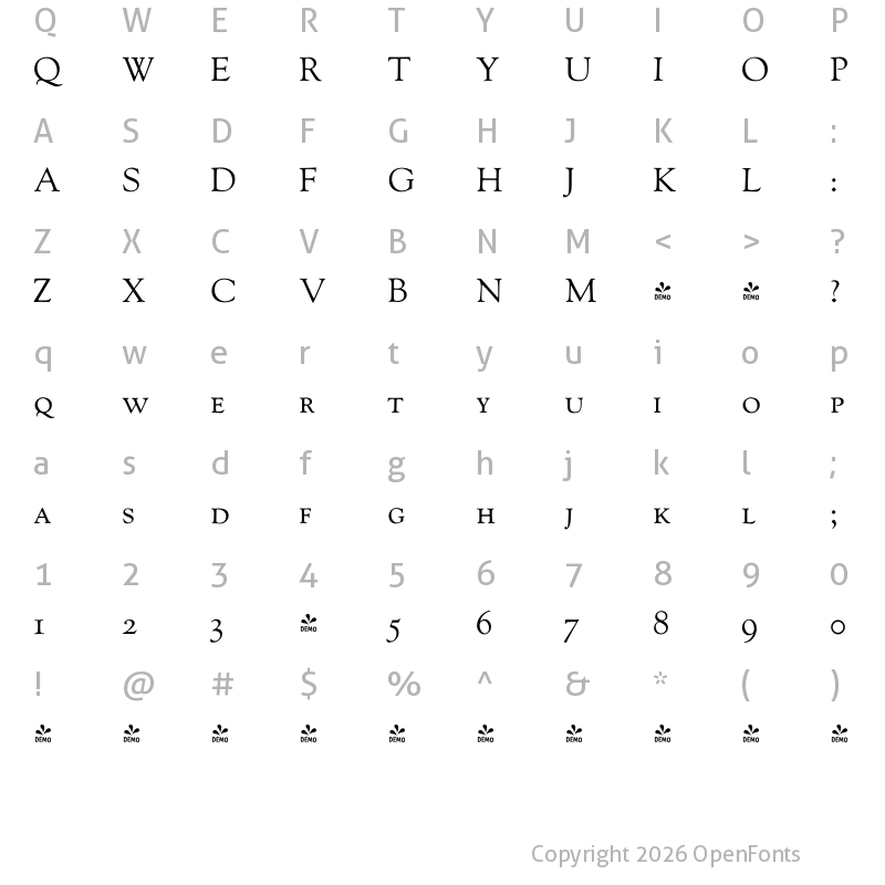 Character Map of FONTSPRING DEMO - LTC Goudy Oldstyle SC Regular