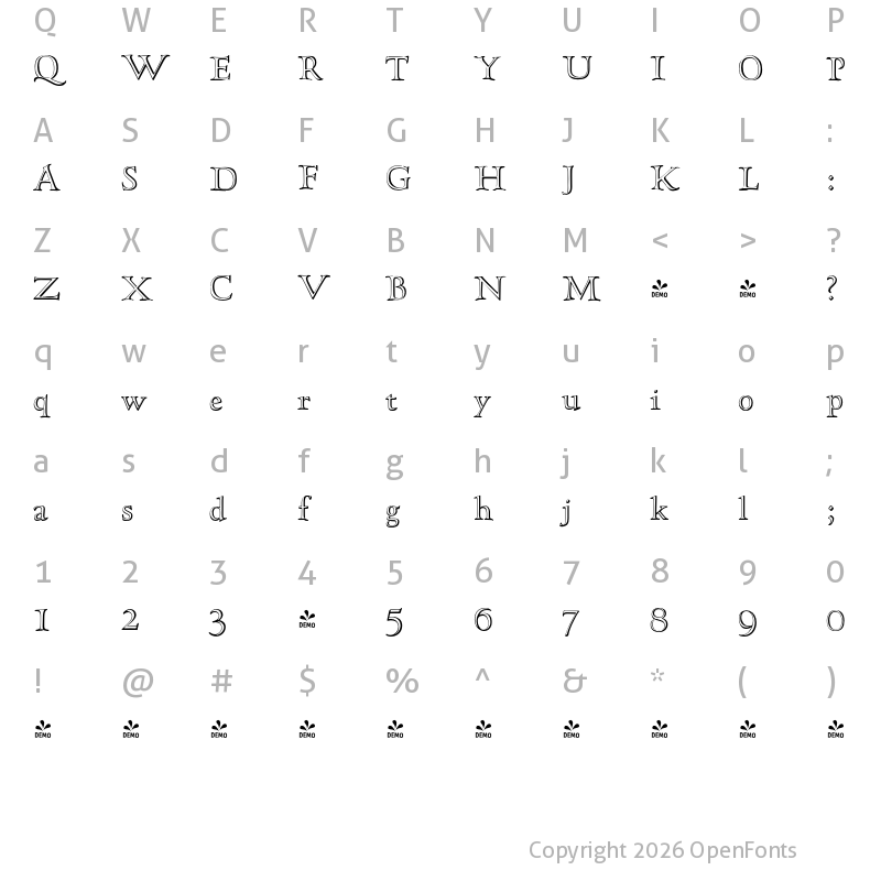 Character Map of FONTSPRING DEMO - LTC Hadriano Pro Stone Cut Regular