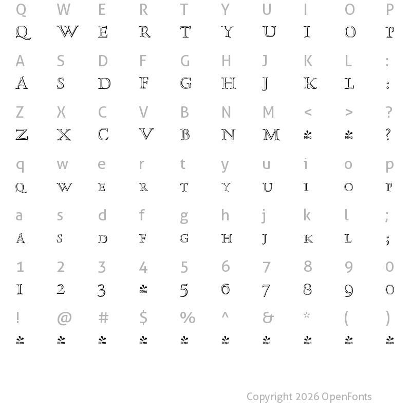 Character Map of FONTSPRING DEMO - LTC Hadriano Stone Cut Small Ca Regular