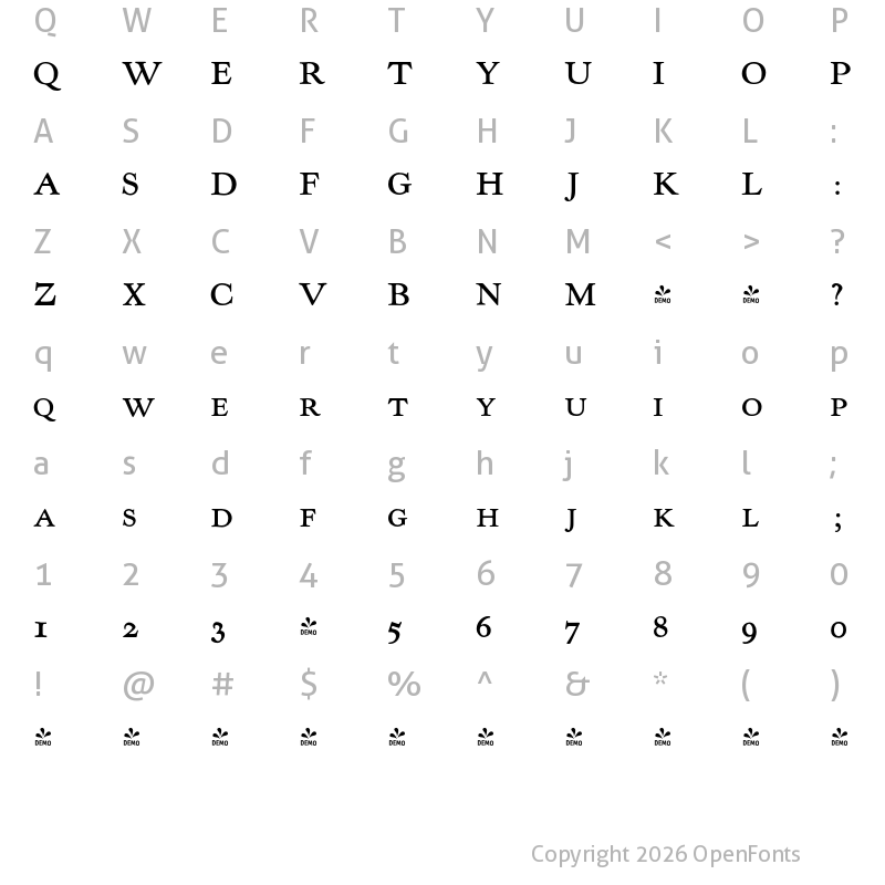 Character Map of FONTSPRING DEMO - LTC Kennerley Small Caps Bold