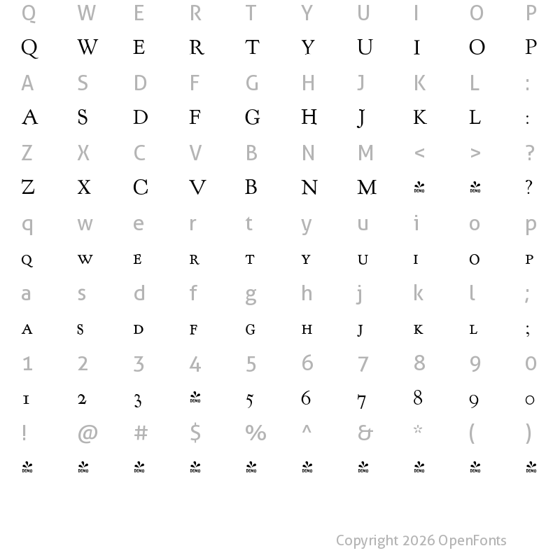 Character Map of FONTSPRING DEMO - LTC Kennerley Small Caps Regular