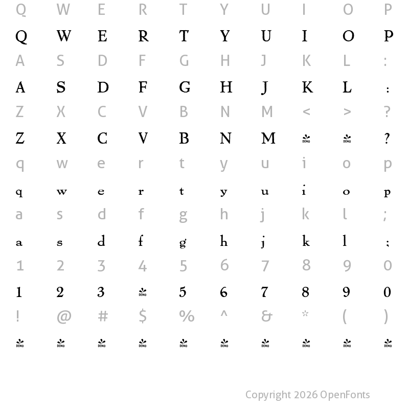 Character Map of FONTSPRING DEMO - LTC Pabst Oldstyle Regular