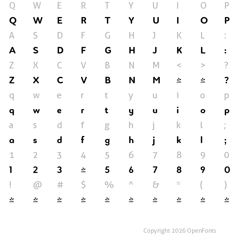 Character Map of FONTSPRING DEMO - Luengo Bold Regular