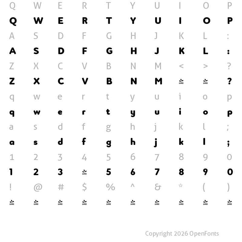 Character Map of FONTSPRING DEMO - Luengo ExtraBold Regular