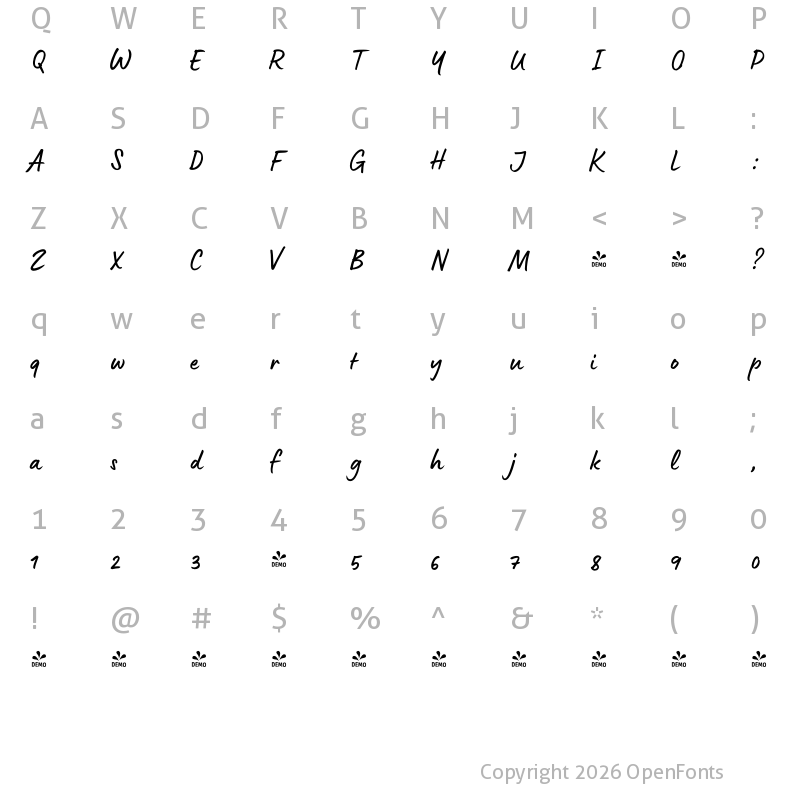 Character Map of FONTSPRING DEMO - Lumios Marker Regular