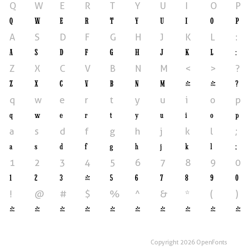 Character Map of FONTSPRING DEMO - Lynchburg Regular