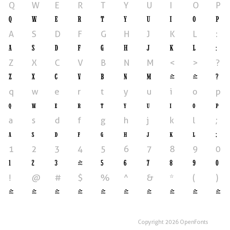 Character Map of FONTSPRING DEMO - Lynchburg SC Regular