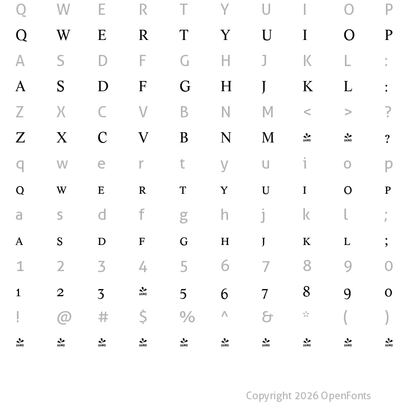 Character Map of FONTSPRING DEMO - Lyon Pro Caps Regular