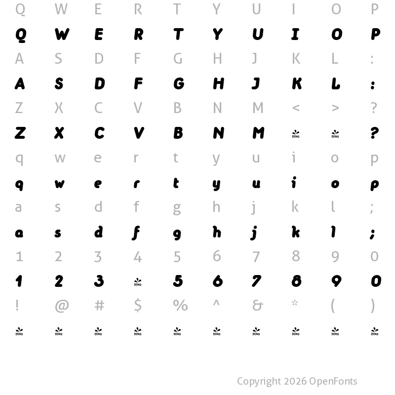 Character Map of FONTSPRING DEMO - MacaroniSans-BlackItalic Regular