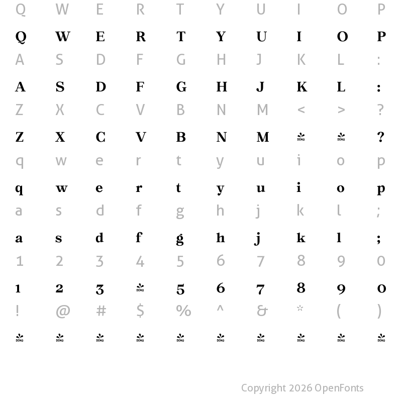 Character Map of FONTSPRING DEMO - Macaw Bold Regular