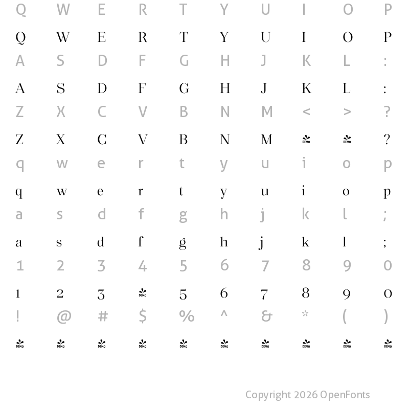 Character Map of FONTSPRING DEMO - Macaw Light Regular