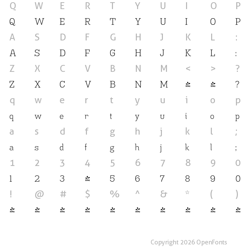 Character Map of FONTSPRING DEMO - Madawaska Lt Regular